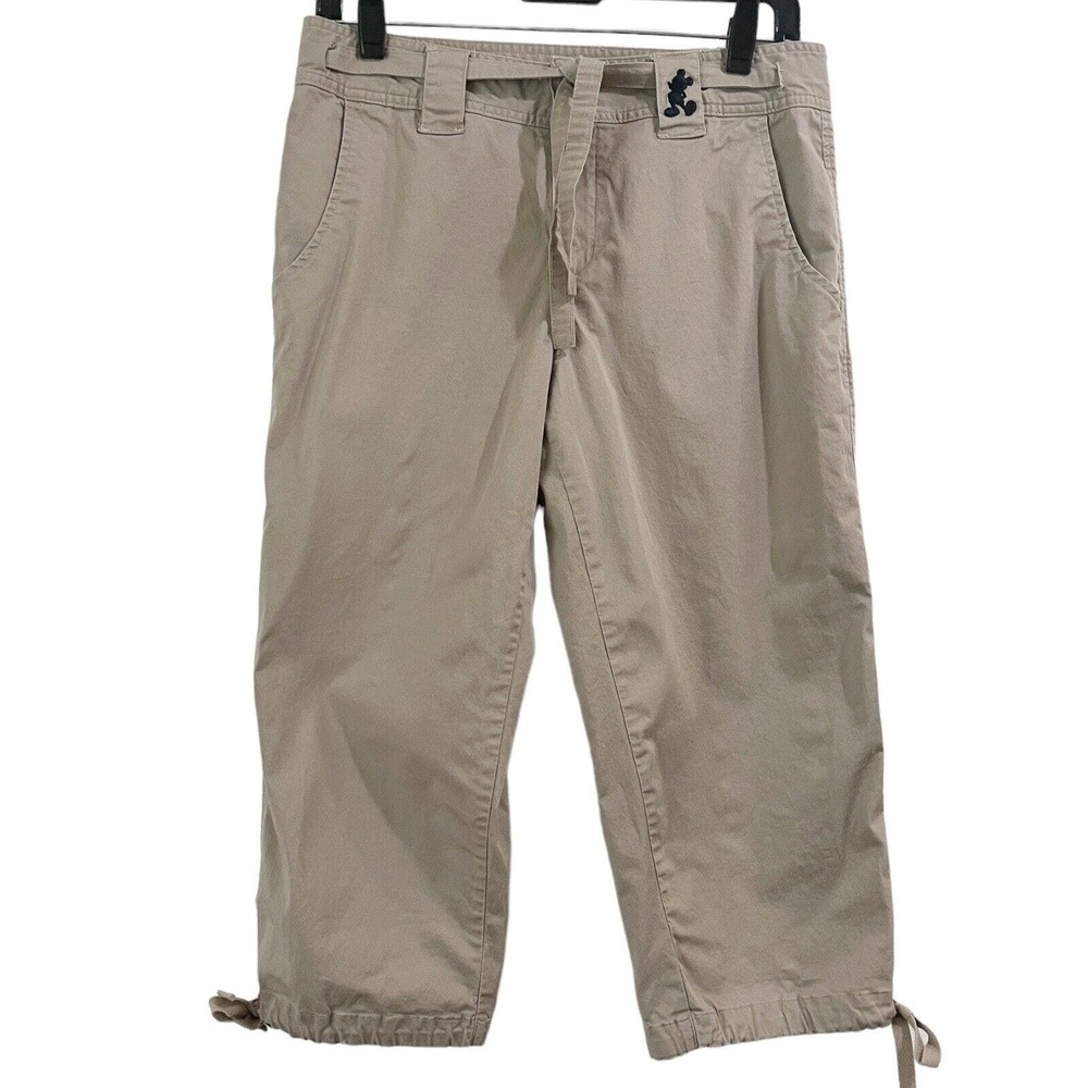 Walt Disney World Mickey Mouse Embroidered Khaki Cropped Ankle Pants Size Small